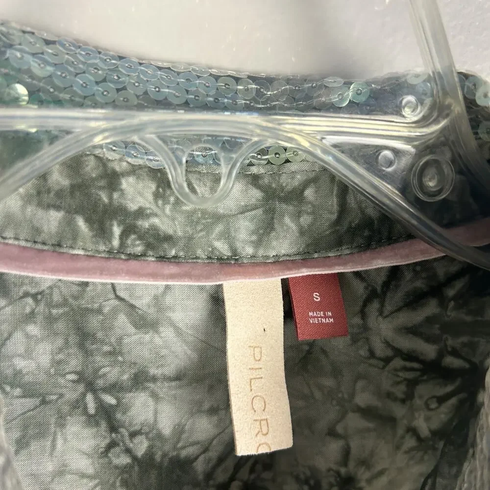 Anthropologie Pilcro Boho Tie Dye Sequin Long Sleeve Button Front Blouse S - Picture 6 of 8